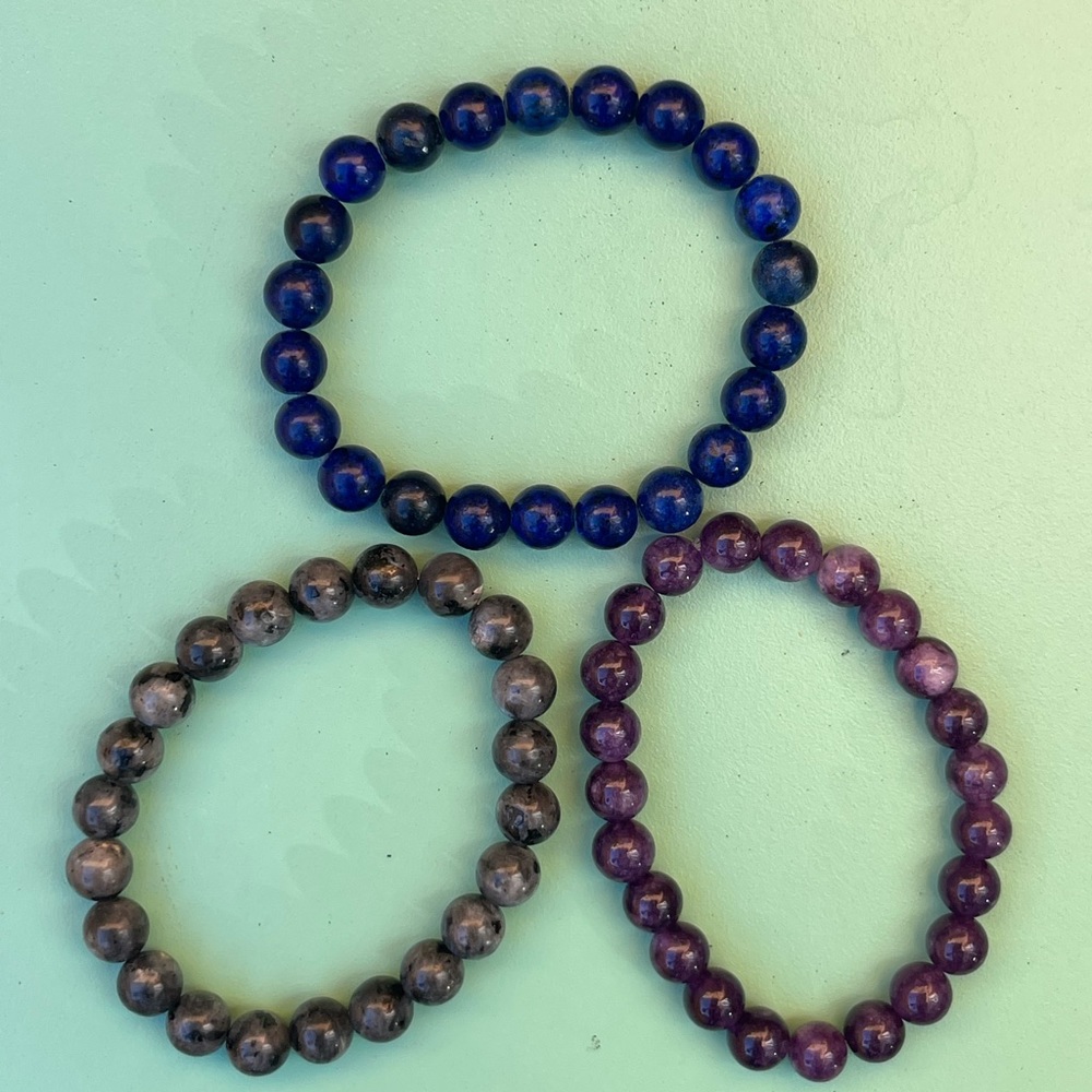 Spiritual awakening crystal bracelet trio stack 💜🖤🤍